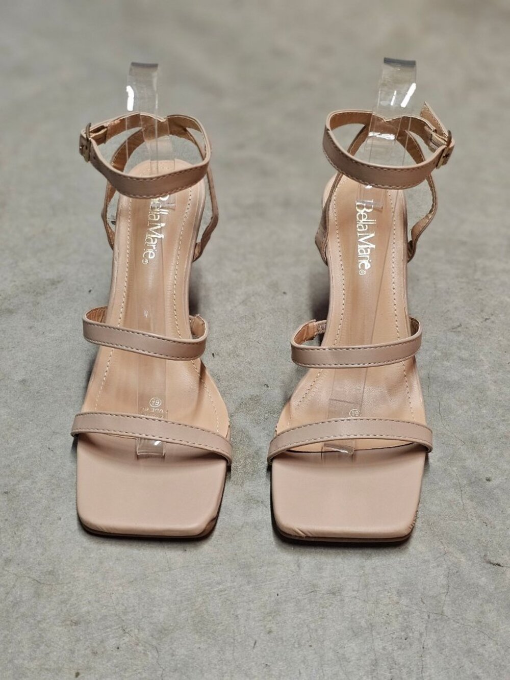 Strappy Nude Beige High Heel Sandals With Square Toe & Adjustable Ankle Strap Fo - Picture 11 of 15